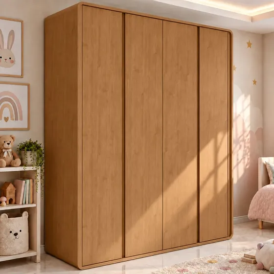 Guarda Roupa Solteiro 100% Mdf 4 Ptas Easy Like Amêndo Clean Amêndoa Clean