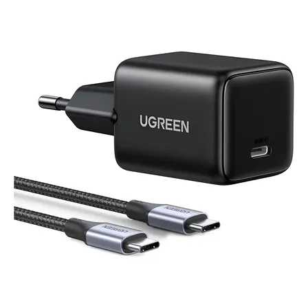 Carregador Ugreen 20w Usb-c Gan Qc4 Rápido + Cabo Usb C