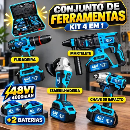 Kit Furadeira Martelete Impacto Esmerilhadeira 48v Elétrica