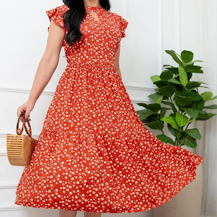 Vestido Floral Verão Em Viscolinho Moda Verao Evangelica Vermelho Floral Gg