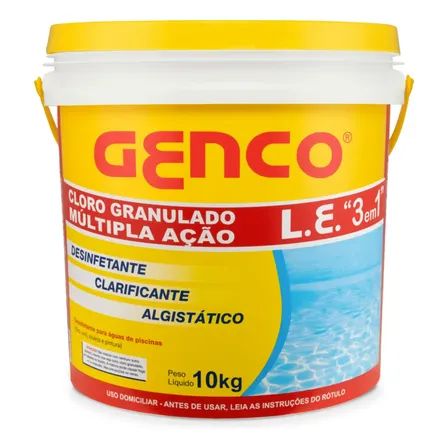 Cloro 10kg Genco Granulado Para Piscina Múltipla Ação 3 Em 1