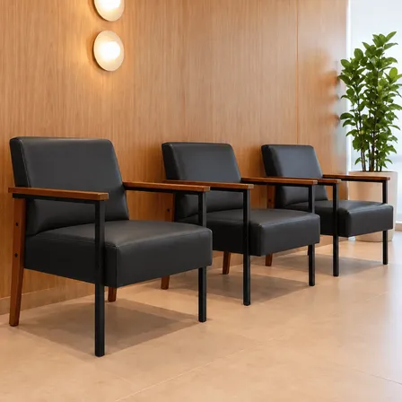 Kit 3 Poltronas Para Sala Escritório Consultório Clínica Courino Preto