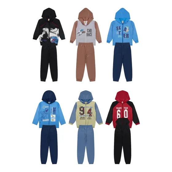 Kit 3 Conjuntos Infantil Masculino Moletom Inverno Zíper