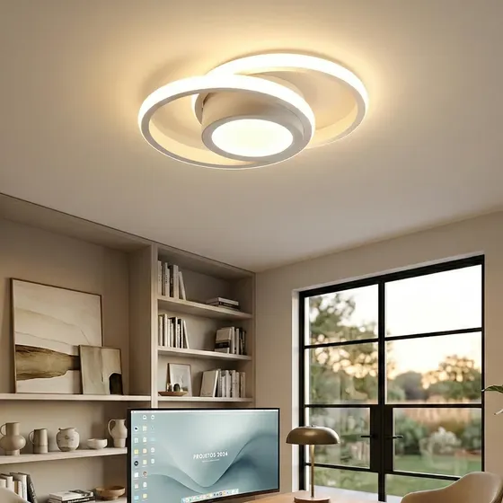 Luminária Led Luz Central Redonda Moderna 3 Em 1 Lustre