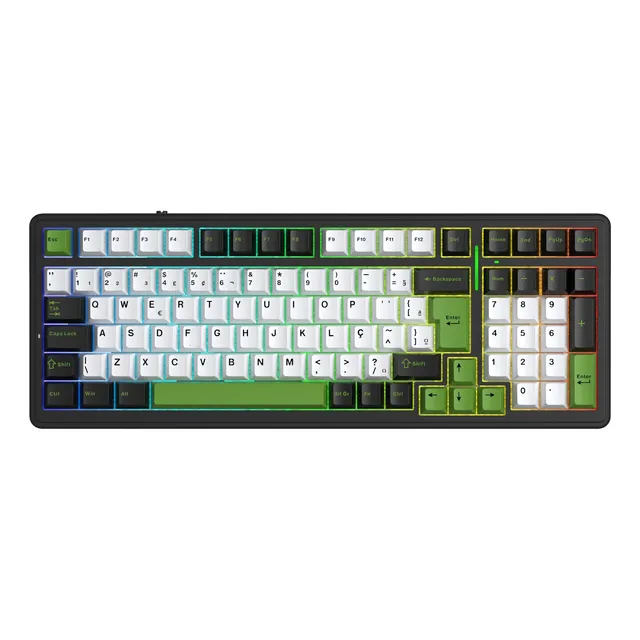 Teclado Aula F99 Mecânico Preto/verde Tri Mode Gamer Anbt2