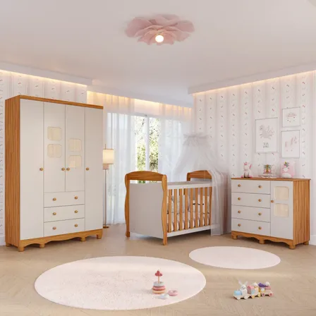 Quarto Bebê Berço Americano Guarda Roupas Cômoda Off White Amêndoa/off White
