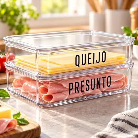 Porta Frios Pote Hermético Acrílico Presunto Queijo Tampa Transparente