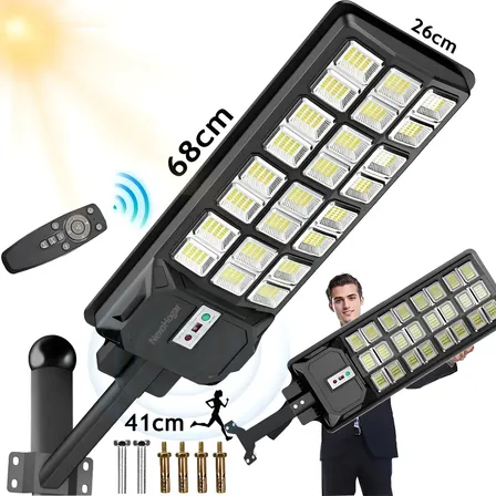 3000w Luminária Poste Solar Potente Com Sensor Led Pública 110/127/220v Preto