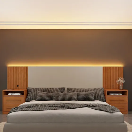 Cabeceira Box Casal/queen Ripado Com Led E 4 Gavetas 246cm