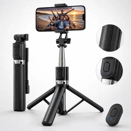 Tripé / Bastão Para Celular Portátil Até 1,70 M Com Controle Preto