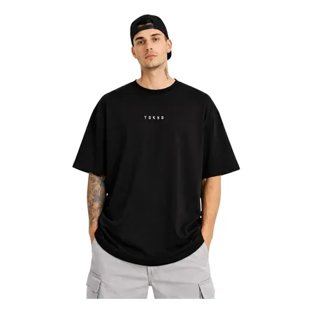 Camiseta Oversized Algodão Masculina Estampadas Estilosas Preto Tokyo G