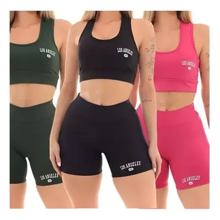 Kit 3 Conjunto Top Shorts Feminino Los Angeles Fitness Preto Kit 3 Los Angeles M