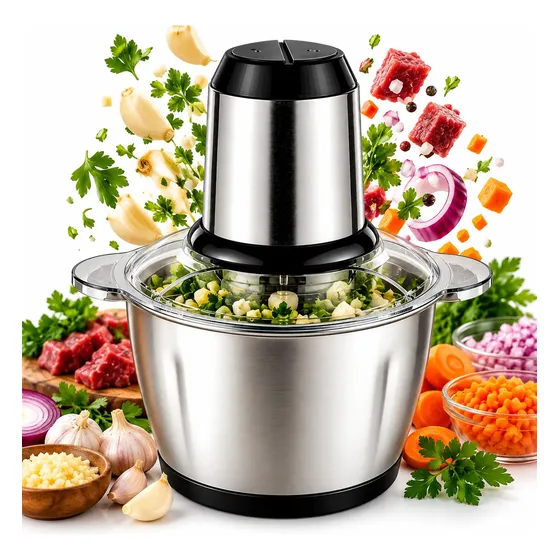 Processador Elétrico Triturador Inox Para Carne Potente 2l