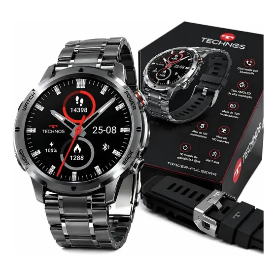 Smartwatch Technos Sport 47mm Aço Inox Dia Dos Pais