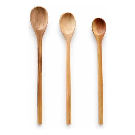 Kit 03 Unidades Colher De Pau45cm, 40cm, 36cm. Culinária. Madeira (cor Natural)
