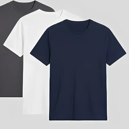 Kit Camiseta Premium Básica Slim Highstil Branco Chumbo E Marinho Lisa M Liso