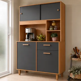Armário De Cozinha Completa Compacta Com 5 Portas 1 Gaveta Cinza/nature