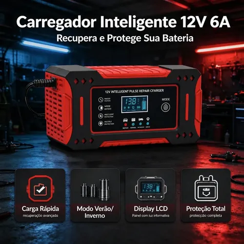 Carregador Inteligente De Bateria Automotiva 12v 6a Portátil
