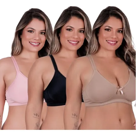 Kit 3 Sutiã Plus Size Alças Reforçadas Soutien Confortável Nude/preto/rosa 50
