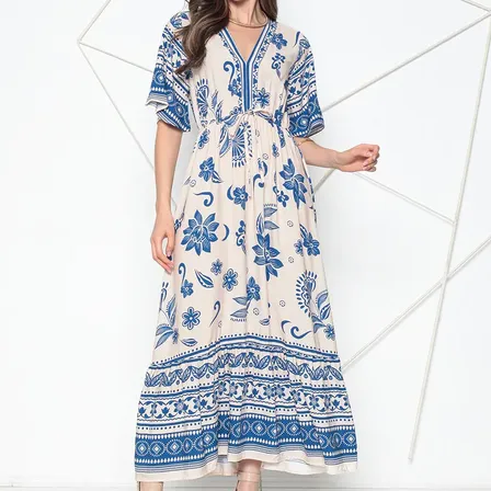 Vestido Longo Estampado Marca Penol Para Estilo Casual Azul Royal 050 Florido Único