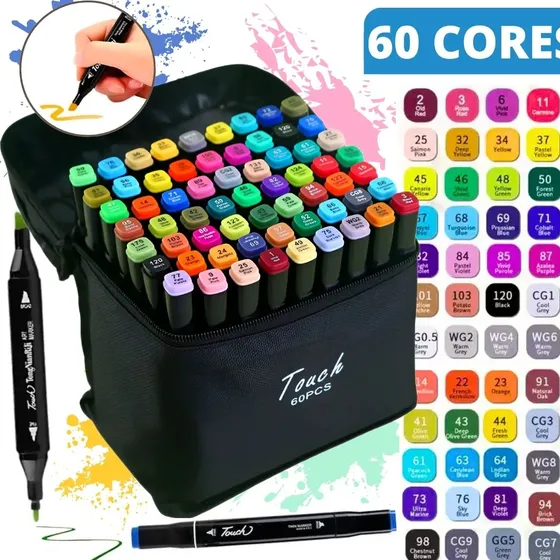 Kit Canetinhas 60 Cores Bobbie Goods Ponta Dupla Colorir