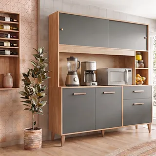 Armário Para Cozinha Completa 1,20m Com 5 Portas E 1 Gaveta Cinza/nature