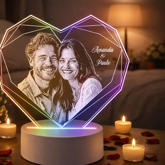 Luminária Led Coração Foto Personalizada, Presente, Casal