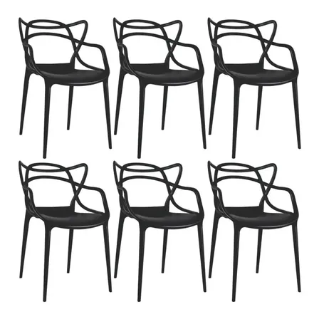 Kit 6 Cadeiras Allegra Design Preto Sala Cozinha Jantar Liso Preto
