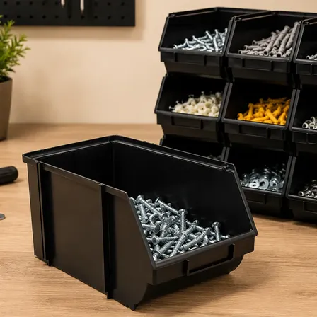 Kit 12 Caixa Bin N7 Organizadora Plástica Estoque Preto