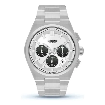 Relogio Orient Solartech Cronógrafo Aço Inox Mbssc274 S1sx Prateado Branco