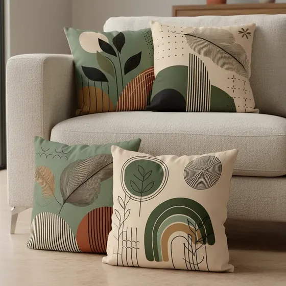 Kit 4 Capas De Almofadas Moderna 45x45 - Floral Verde E Bege
