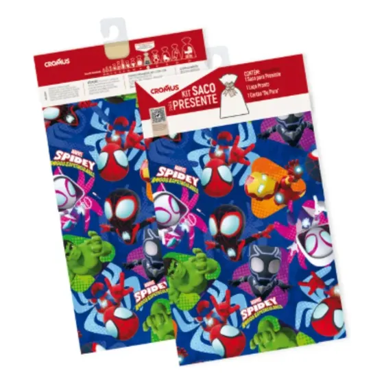 Saco Presente Infantil Homem Aranha Amigos 50x70 Cm Laço/tag