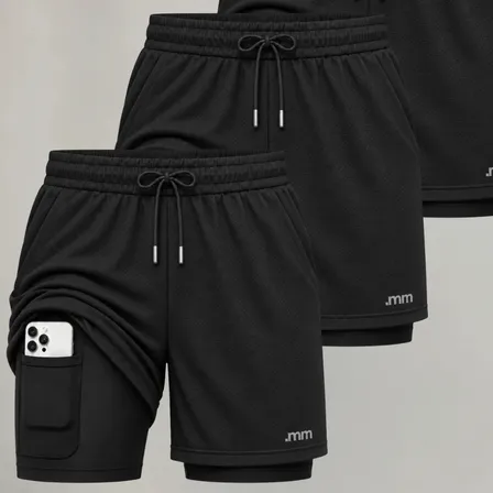 Kit 3 Bermudas 2 Em 1 Short Duplo Masculino Academia Treino 3-preta Liso G