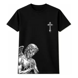 Camiseta Estampa Anjo Cruz Streetwear Premium Várias Cores Preto G