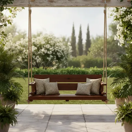 Balanço Namoradeira Madeira Adulto Varanda Jardim Decoração Marrom-escuro Liso