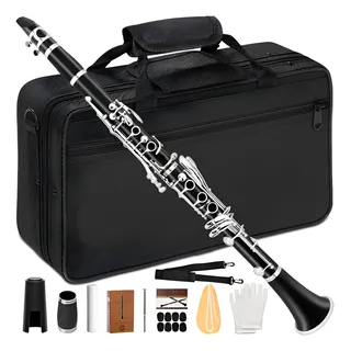 Kit Clarinete Si Bemol Bb 17 Chaves Estojo Case Luxo Preto Preto