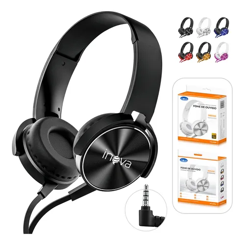 Fone De Ouvido Headset Com Fio P2 3.5mm Microfone Regulável Preto