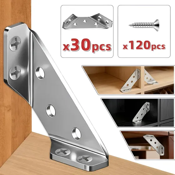 Kit 30 Cantoneira Aço Inox Trava Reforço De Cadeira E Moveis
