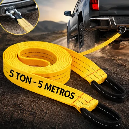 Cinta Reboque 5 Ton 5m Fita Guincho 4x4 Reforçada Amarelo Amarelo