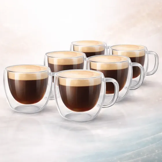 Kit 6 Xícaras Vidro Duplo Térmico Café 80ml Premium Luxo