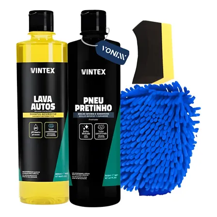 Kit Lava Autos Pneu Pretinho 500 Ml Luva De Lavagem