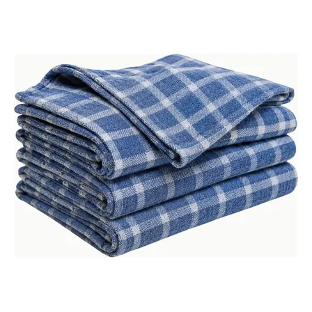 Kit 10 Panos De Chão Xadrez Grande 100% Algodão 75x60cm Azul