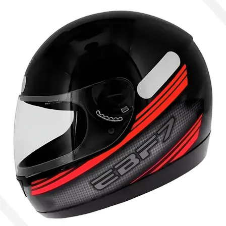 Capacete Moto Ebf 7 Solid Preto Fechado New Carbon Brilhante Vermelho Brilhante 57/58