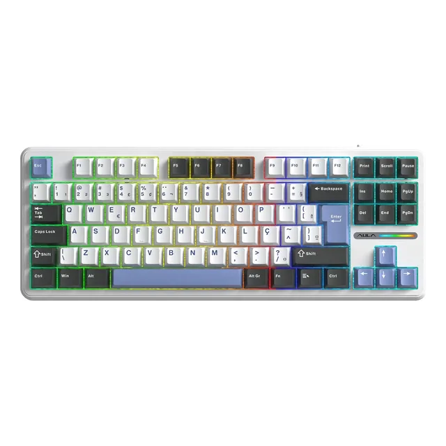 Teclado Mecânico Aula F87 Sem Fio Azul Marinho Hotswap Abnt2