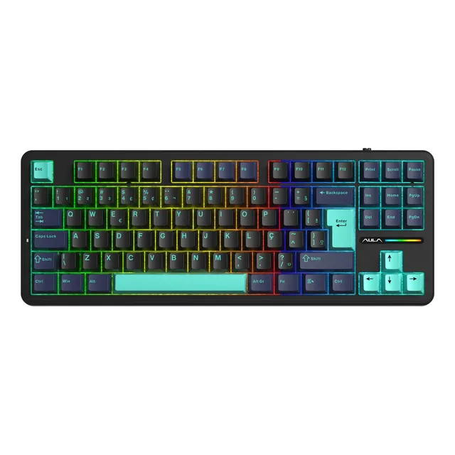 Teclado Mecânico Aula F87 Sem Fio Verde/preto Hotswap Abnt2