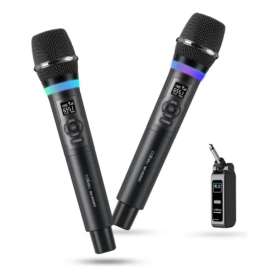 Kit 2 Microfone Coibeu Sem Fio Rgb Uhf Volume Ajustável +-