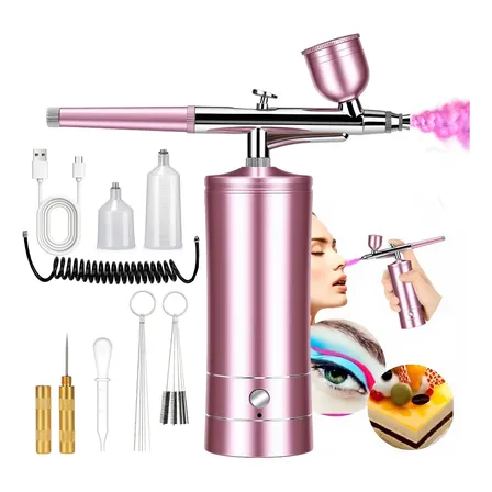 Aerógrafo Recarregável Compressor Portátil Oxigenador Facial Rosa