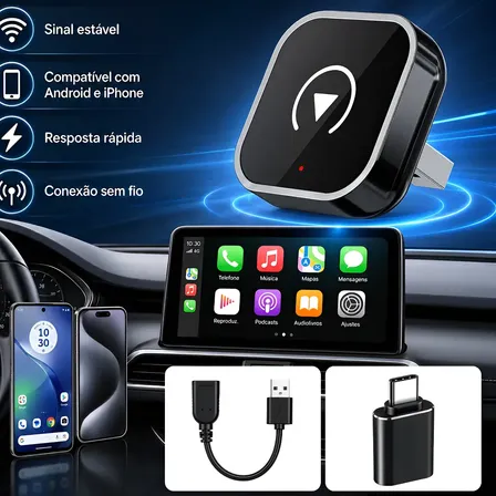 Carplay Adaptador Sem Fio 2em1 Android Auto Sem Fio Veicul