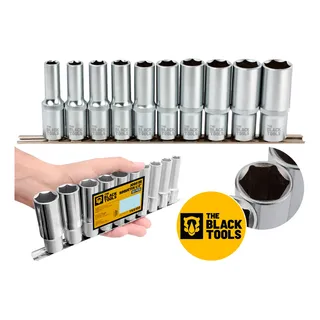 Jogo Kit Chave Soquete Longo 1/2 Sextavado 10-22mm 10 Peças Preateado