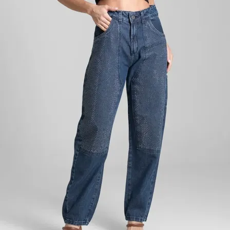 Jeans Sawary Feminina Calca Barrel_282595 Índigo Liso 46